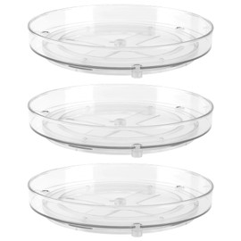 JIEHIN Pack of 3 Lazy Susan Turntable Organiser, Fridge Turntable Organiser, Transparent Kitchen Rotating Tray Rotating Spice Rack, Round Spice Holder Organiser for Oil Sauces Spice Bottles