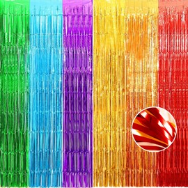 2pcs 3.2 x 8.3ft Glitter Rainbow Foil Fringe Curtain Door Curtain Backdrop Tinsel Curtain Streamers Party Curtain Backdrop Decorations for Girls Birthday School Graduation Hen Party Decorations