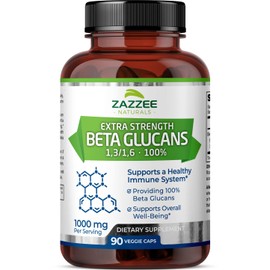 Zazzee Extra Strength 1,3/1,6 Beta Glucans, 1000 mg, 100% Concentrated, 90 Vegan Capsules, Supports a Healthy Immune System, 100% Vegetarian, All-Natural and Non-GMO
