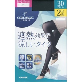 Gunze Women's Cool Magic Tights, Heat Shielding Treatment, Summer, 30 Denier, 2 Pairs, Black