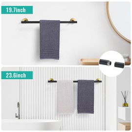 Black and Gold Towel Bar Set 6 Pieces Bathroom Hardware Accessories Set Include 19.68/23.6 in Towel Bar Towel Ring Towel Hook and Toilet Paper Holder Stainless Steel Wall Mounted