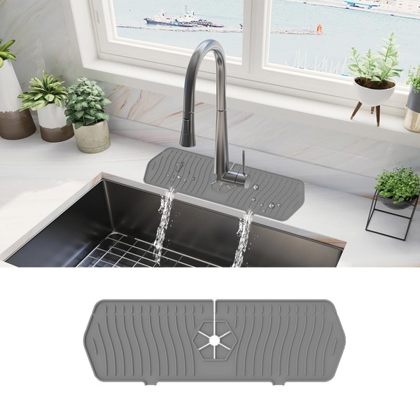 CINCOSKY Kitchen Sink Splash Guard, Silicone Faucet Mat, Silicone Draining