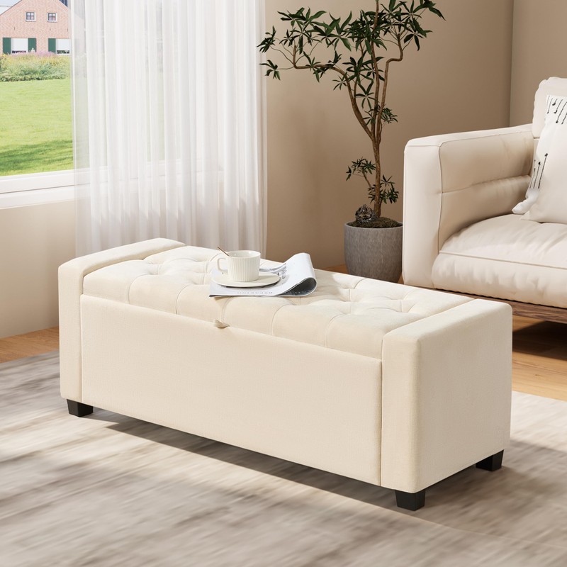 Royal Windsor Ottoman with Storage,Tufted Storage Bench with Safety Hinge,Holds