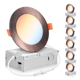 PARMIDA (6 Pack) 4 Inch 5CCT Ultra-Thin LED Recessed Lighting with J-Box, 2700K/3000K/3500K/4000K/5000K 5 Color Selectable, 9W, Dimmable, Canless Slim Panel Lights, ETL, Oil Rubbed Bronze Finish