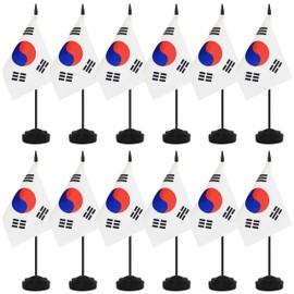 Yamiuo 12 Pack Korea Desk Flags, Korean Desktop Flag, Small Miniature Office Flags with 12" Black Pole and Black Base, Offices, Classroom, Home, Festival Decoration (Korea)