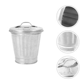 Silver Mini Galvanized Metal Trash Can with Lid, Tabletop Wastebasket,Pen Holder, for Desk Pencil Holder for Office,School,Dorm Room&Vanity, Desk Accessories (3.7 x 3.5 x 2.5 inches)