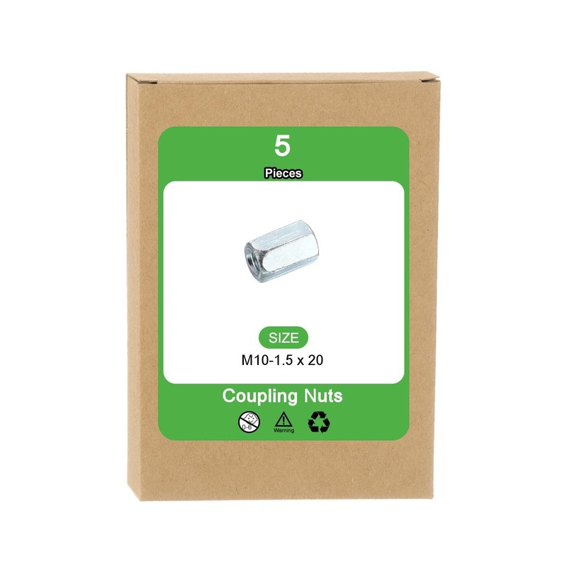 sourcing map M10x1.5mm Coupling Nuts, 5 Pcs Carbon Steel Galvanized