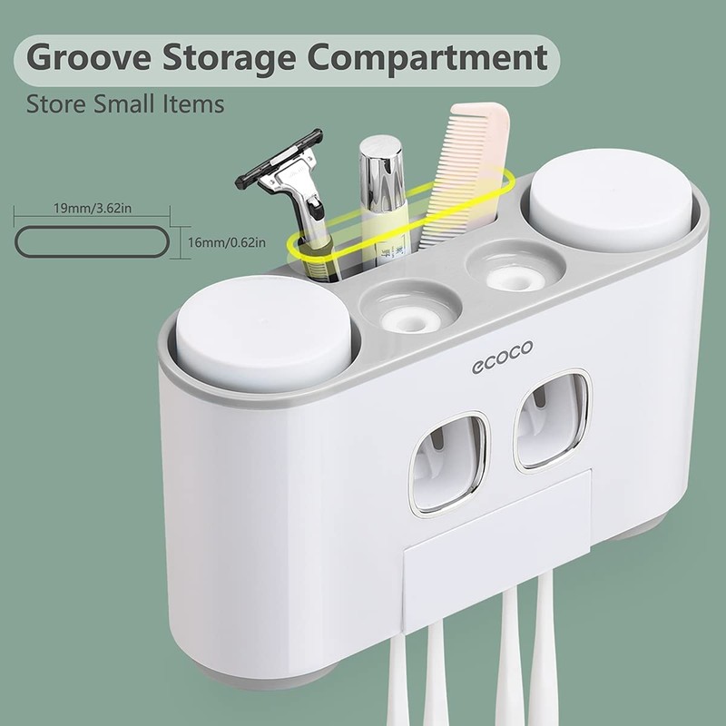 Toothbrush Holders with Toothpaste Dispenser Wall Mounted for Bathroom-4 Cups