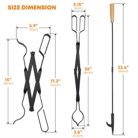 Stanbroil 26” Campfire Fireplace Tongs and 32” Premium Steel Fire Pit Campfire Poker Tool Sets, Heat Resistant Tool for Fireplace Camping Wood Stove Indoor and Outdoor Use