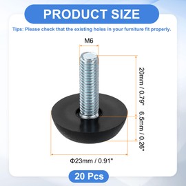 uxcell 20Pcs M6 Thread Furniture Feet Levelers, 23x20mm Adjustable Leveling Table Feet, Screw on Furniture Glide Leveling for Chair Stool Legs, Black