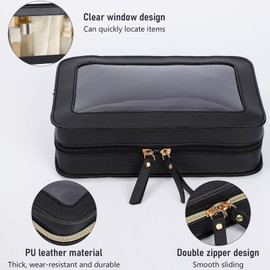 Clear Makeup Bag Waterproof Cosmetic Bag with Zippers for Travel Toiletry Bag, black, Clear Makeup Bag