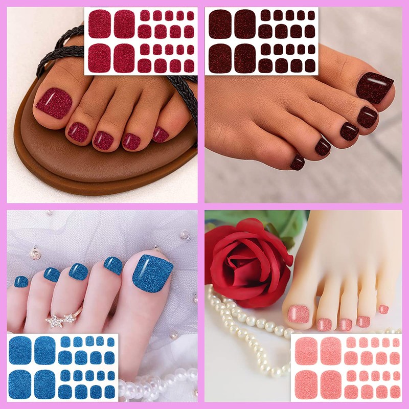 SILPECWEE 20 Sheets Adhesive Nail Polish Strips for Toes Solid