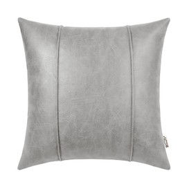 BRAWARM Gray Leather Throw Pillow Covers 22 X 22 Inches - Faux Leather Pillow Cover with Piping, Hand Stitched Leather Throw Pillow for Couch Sofa Bed Living Room Home Decorative