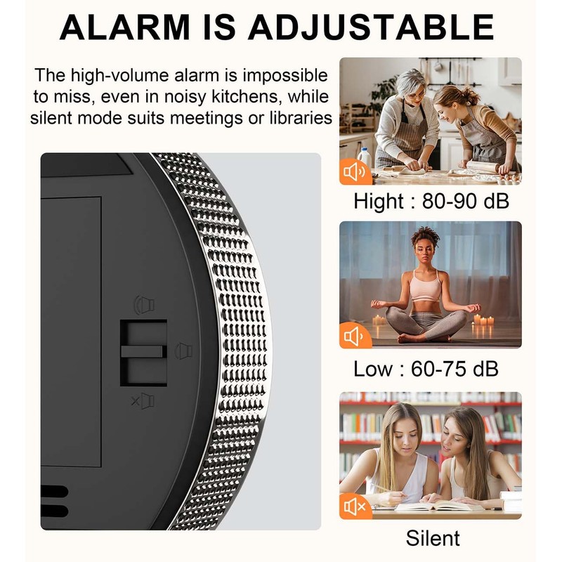 Round Digital Kitchen Timer, Magnetic Countdown Countup Timer with Large