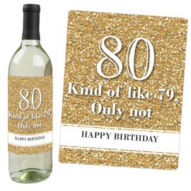 Adult 80th Birthday - Gold - Birthday Party Gift for Women and Men - Wine Bottle Label Stickers - Set of 4