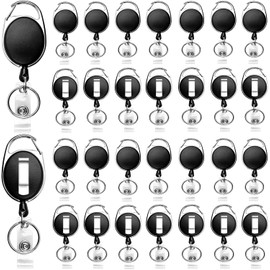 SOVYOULIVE 30 Packs Heave Duty Badge Reels Retractable with Carabiner Belt Clip and Key Ring, Badge Holders for ID Card Name Keychain(Black, 26.5 Inch Pull Cord)