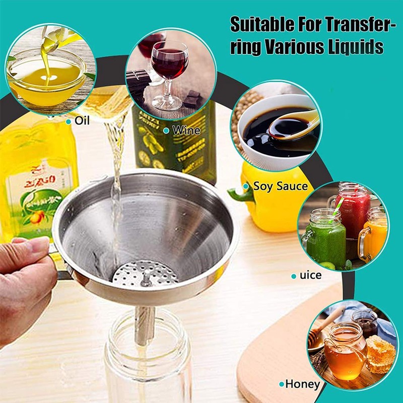 Stainless Steel Funnel Set Kitchen Strainer Funnel Filter Set Wide