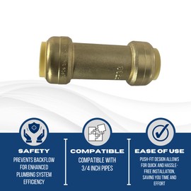 1 Pcs XFITTING 1/2" x 1/2" Push Fit Check Valve, Certified to NSF ANSI 61, Brass, Plumbing Fitting For Copper, Pex, CPVC, 28-4-3=1XX