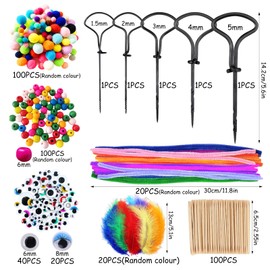 Chestnut Drill Set, Chestnut Drill for Children, Chestnut Craft with Hand Drill (Various Sizes), Feathers, Pompoms, Plush Strips, Live Eyes, Toothpicks, Chestnut Craft Tool for Children