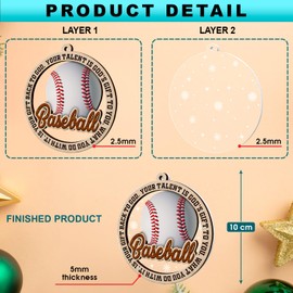 GOSBLUE Baseball Christmas Ornaments, Baseball 2 Layer Wood & Acrylic Ornament for Boy, Girl, Kids Baseball Player Ornament Decoration, Sports Fan Ornament 2023, Baseball Gifts for Christmas Decor.
