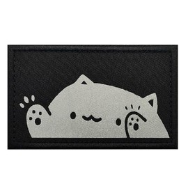 Phoenix Ikki Fluorescent Luminous Cat Funny, Stylish, Embroidered, Reflective Patch, Patch, Applique, Iron On, Velcro, Repair, DIY, Decorative, White Cat