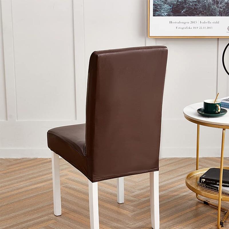 Shukii Stretch Dining Chair Covers Waterproof PU Leather Chair Slipcovers