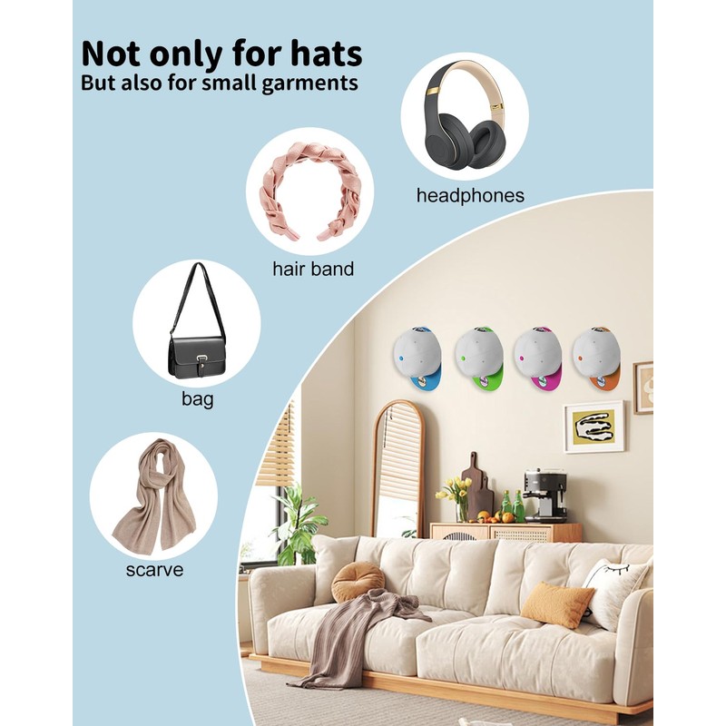 MSKEI Adhesive Hat Hooks for Wall, Baseball Caps Strong Holdr,