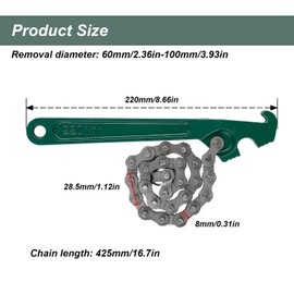 MYLERCT Ölfilterschlüssel, 9 Inch Ketten Ölfilterschlüssel, Verstellbarer Ölfilterschlüssel, Geeignet für Autowartung, Mechanische Demontage, Mechanische Installation