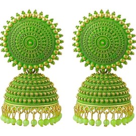 Bollywood Traditionals Indian Wedding Handcrafted Jhumka Jhumki Earrings for women Indian Oxidized Dangle Earrings Jewelry (Green-Golden)