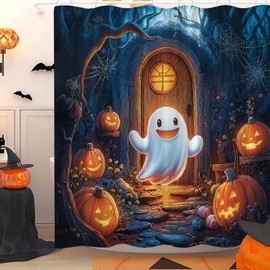UPUMKSK Cute Ghost Halloween Shower Curtain Spooky Forest, 70x70 Inch