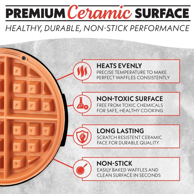 Gourmia Belgian Waffle Maker – Compact Design with Upright Storage,