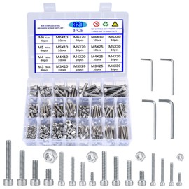 Pack of 320 Stainless Steel Hex Button Screws, M3/M4/M5/M6 Screws Nuts and Washers Assortment Kit, Hex Socket Screws, Machine Screws