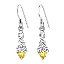 925 Sterling Silver Celtic Knot Dangle Earrings, Irish Knot Jewelry, Womens Drop Earrings, November Birthstone Dangle Earrings, Citrine Drop Earrings for Women