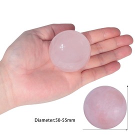 KYEYGWO Natural Rose Quartz Crystal Ball Figure with Wooden Stand, Polished Round Stone Ball Sculpture Fengshui Ornament Gemstone Fortune Telling Ball House Decor for Reiki Healing, Wicca, 50-55 mm