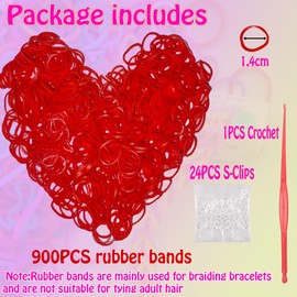 Yowamho 900 Red Rubber Band with 24 S-clips and 1 Small Crochet, Elastic.