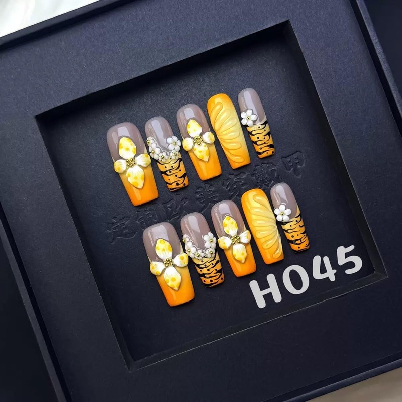 100% 5D Handmade Press on Nails Long Square Nails Press