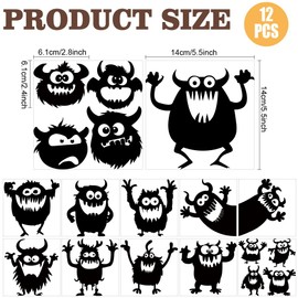 AHANDMAKER 12 Sheets Funny Cute Monster Window Stickers Monster Silhouette Stickers for Rubbing Home Decor Stickers for Christmas School Classroom Children's Room Chest of Drawers 5.5 x 5.5 Inches