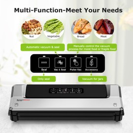 Bonsenkitchen Vacuum Sealer Machine with Mason Jar Sealer Kit | Compact Food Sealer for Kitchen Storage & Meal Prep | Multiple Modes​​ | External Vacuum System & 40 Vacuum Bags, Silver