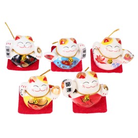 ULTECHNOVO 5pcs Ceramic Japanese Cat Figurines for Decor Cute Mini Sculptures Wealth and Luck Charms for Spaces and