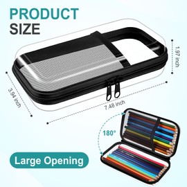 Resholder 6 Pcs Clear Hard Sided Zipper Cases Pouches Bulk, Hard Shell Plastic Pencil Case with Mesh Pocket Toiletry Pouch Cosmetics Puzzles Organizer Makeup Bags, Back to School Favors(Black)