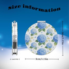 KWSAAHU Double-Sided Pocket Compact Mini Makeup Mirrors 1x, 2X Magnifying Mirror Portable Foldable Round Small Purse Mirror Suitable Daily Travel Party for Woman Man - Blue Hydrangea