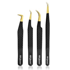 Pinzas para pestañas  Pinzas para pestañas de punta de fibra de acero inoxidable (juego de 4)  Pinzas profesionales de agarre de diamante para...     