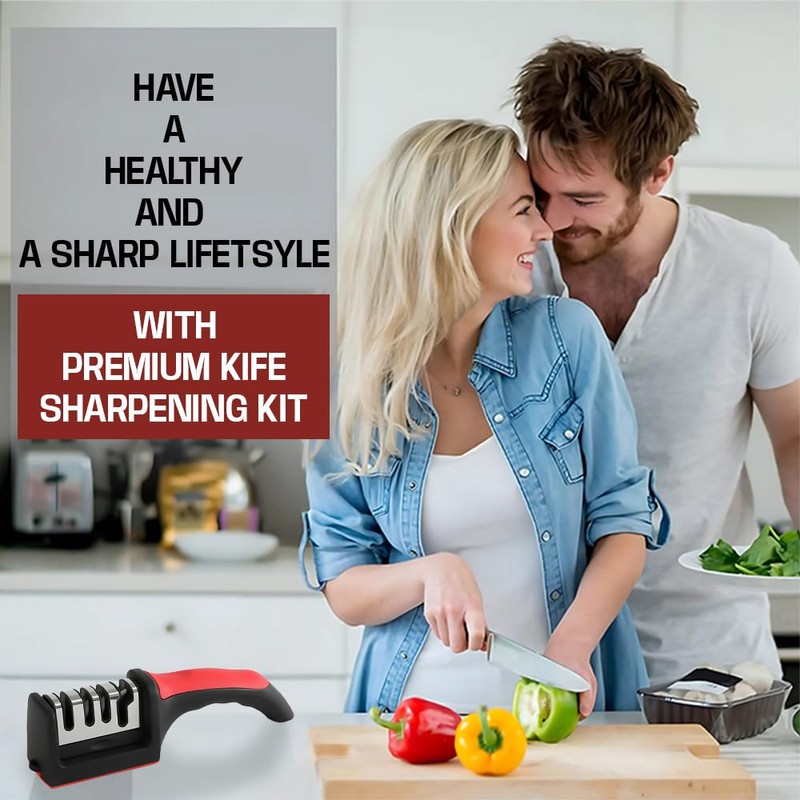Premium 4-in-1 Knife Sharpening Kit, Kitchen knife sharpener with Anti-Cut