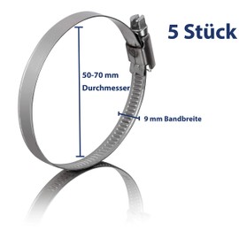 GARSIDURO® Schlauchschellen Edelstahl | 50-70mm [5 Stück] | Profi W4 Schlauchklemme | Schlauchschellen geeignet für den Wäschetrockner oder als Abluftschlauch Schellen & Pool Schlauchschellen