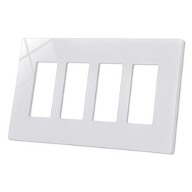 CML Screwless Wall Plate Cover, 4-Gang Mid-Size 4.88" x 8.58", Midway Quad Faceplate Cover for Decorator Receptacle Outlet & Switch, 1 Pack, White