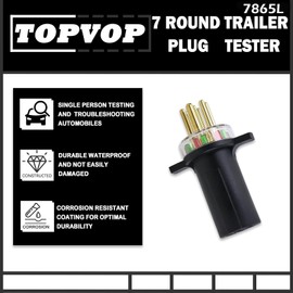 TOVOP auto #7865L 7-Way Round Pin Tractor Plug Tester Trailer Circuit | Connected to 7 Way Round Electrical Connector | Work on SAE J560 Style | Troubleshooting Through LED Lights