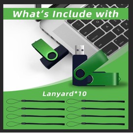 10-Pack 8GB USB 2.0 Flash Drives,XUANREG Thumb USB Drives with 10pack Lanyards Green USB Drive Bulk 8GB Green