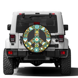 Delerain Spare Tire Cover Peace Sign Wheel Covers Waterproof Dust-Proof UV Sun Universal Fit for RV Trailer RV SUV Truck and Many Vehicle (17 Inch for Diameter 31"-33")