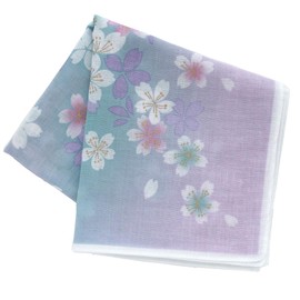 Chiyo Uno 000198-0006-02 Large Gauze Handkerchief 22.8 inches (58 cm) Flowy Cherry Blossom (Blue) Women's Handkerchief Approx. 22.8 inches (58 cm), blue