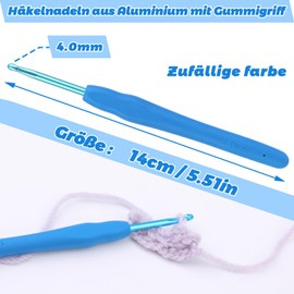 Crochet Hook Set, 4.0 mm Ergonomic Crochet Hook with Non-Slip, Crochet Hooks Needle Set, Aluminium, Crochet with Rubber Soft Grip for Arthritic Hands, Experienced Crochet Lovers